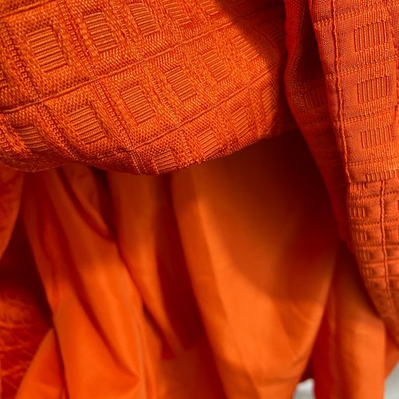 Modcloth 60's look A-Line Pleated Tangerine Orange Textured Lined Mini Dress - Picture 8 of 11